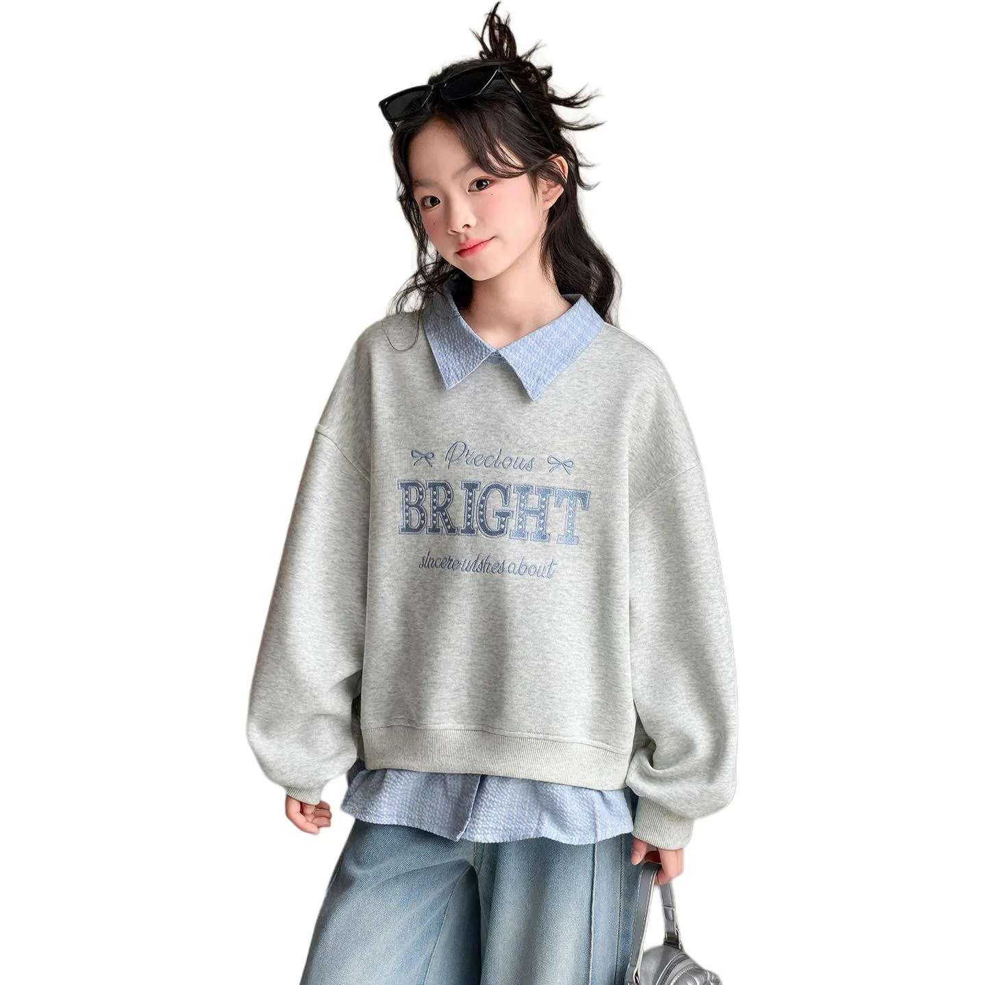 Детский свитшот с отложным воротником MADALLO, Heather Gray