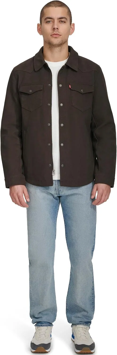 Мужская куртка-рубашка из экокожи Levi's, New Dark Brown Faux Suede — фото 2
