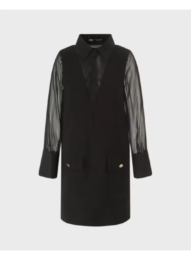 Платье-пиджак с длинным рукавом Zara, черный