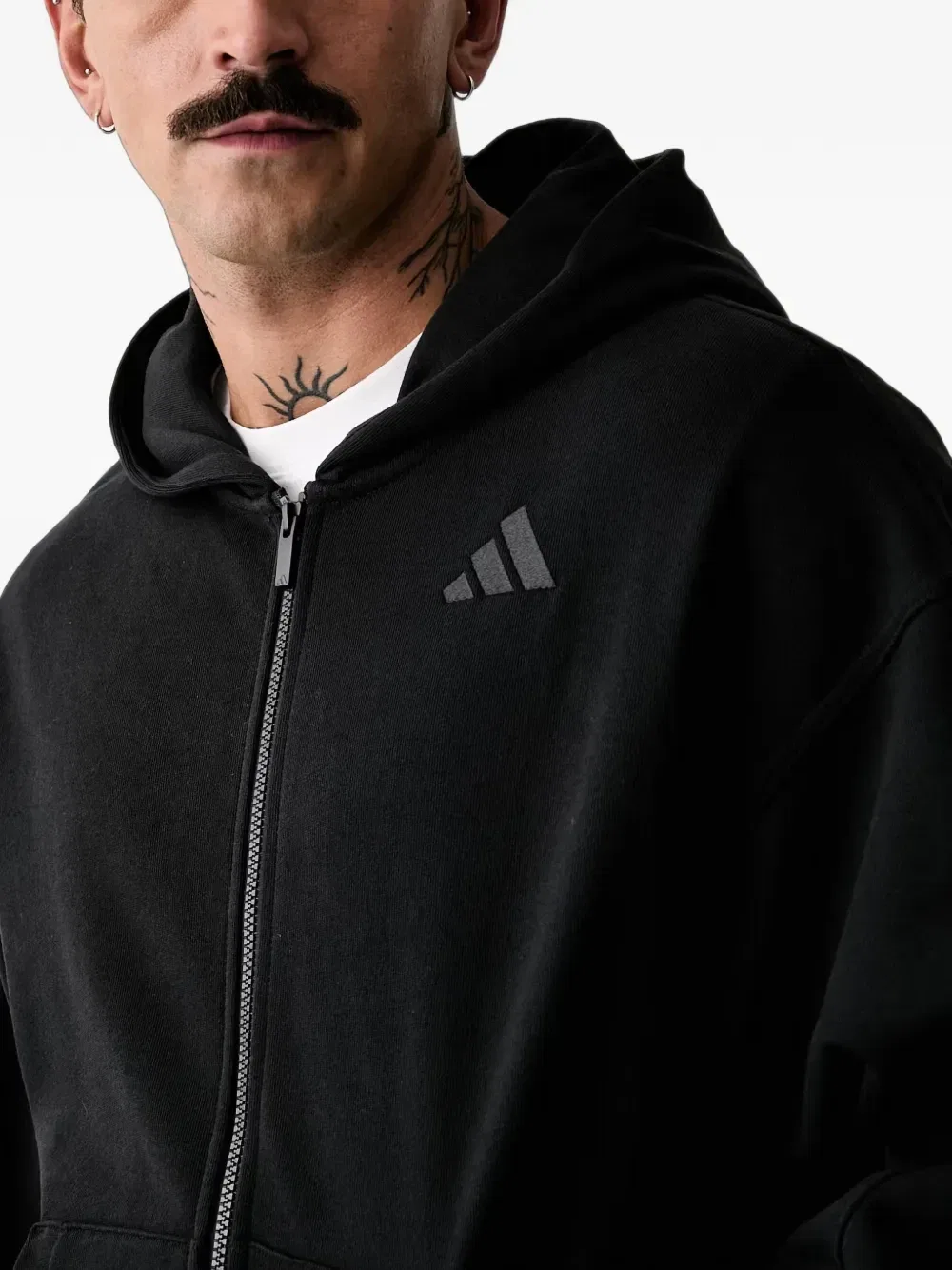 Толстовка на молнии с вышитым логотипом Adidas, черный — фото 4