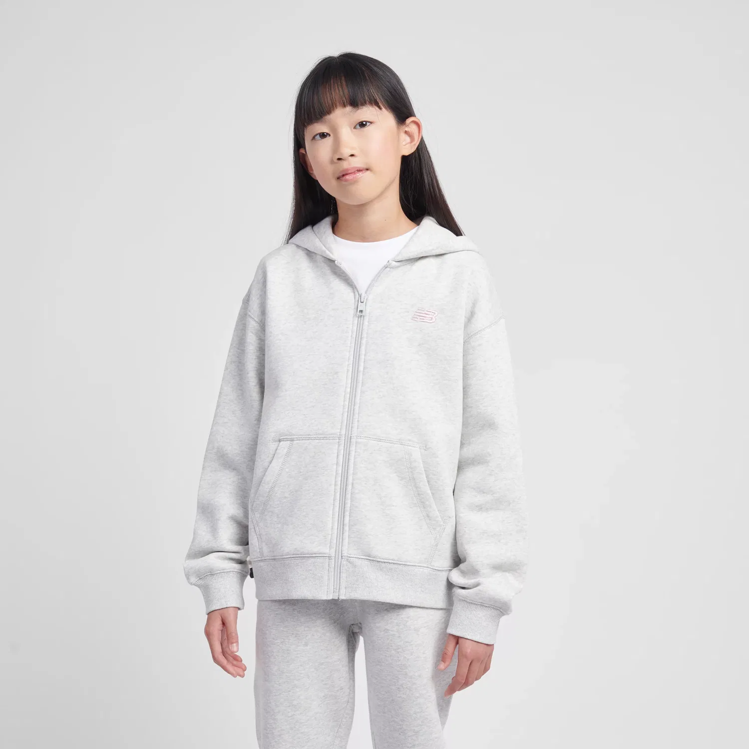 Детское худи на молнии с капюшоном и вышитым логотипом BB Small Logo New Balance, Ash Heather