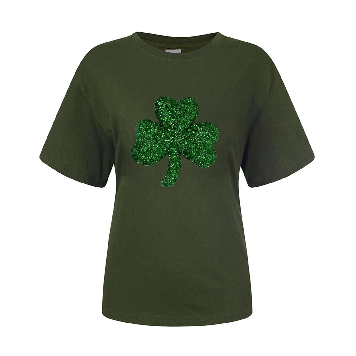 Женская футболка с коротким рукавом с принтом St Patrick's Day, Army Green — фото 3