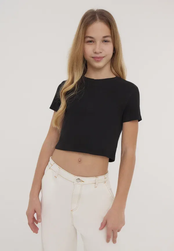 Футболка хлопковая Pack of 2 plain crop - basic t-shirt Terranova, черный — фото 2