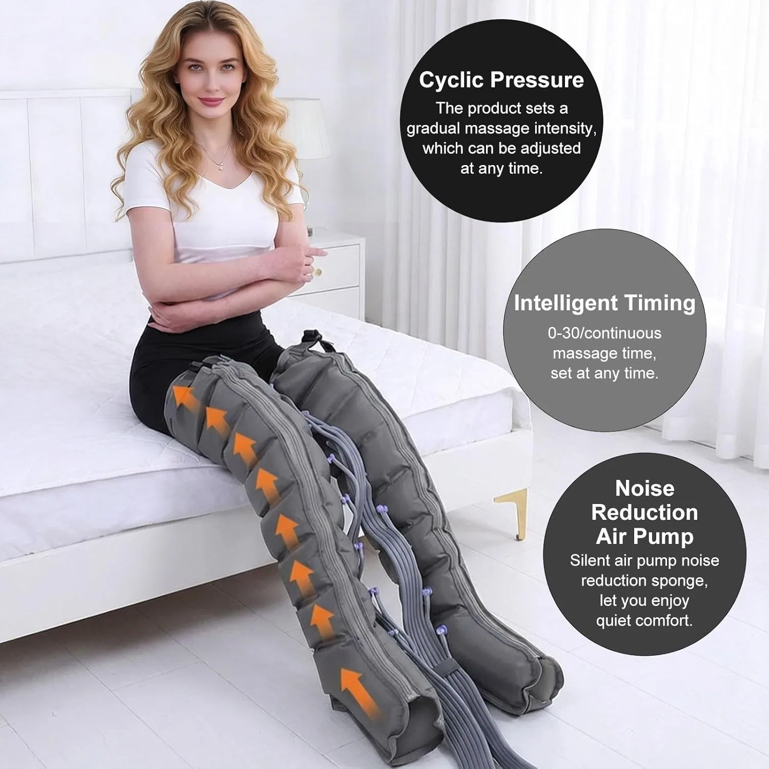 Лимфодренажный массажер для ног, Compression Leg Massager, ZHNANDAMAI, 2 ноги+2 руки+1 пояс, 8 Chambers — фото 2