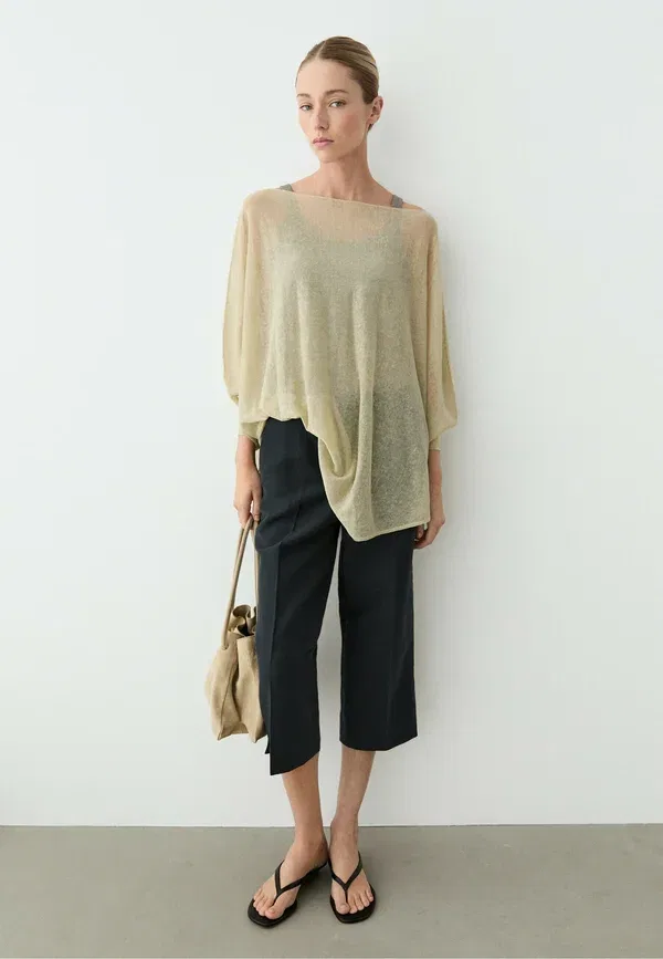 Джемпер из льна с полиамидом, модель Jumper, Massimo Dutti, Sand, песочный