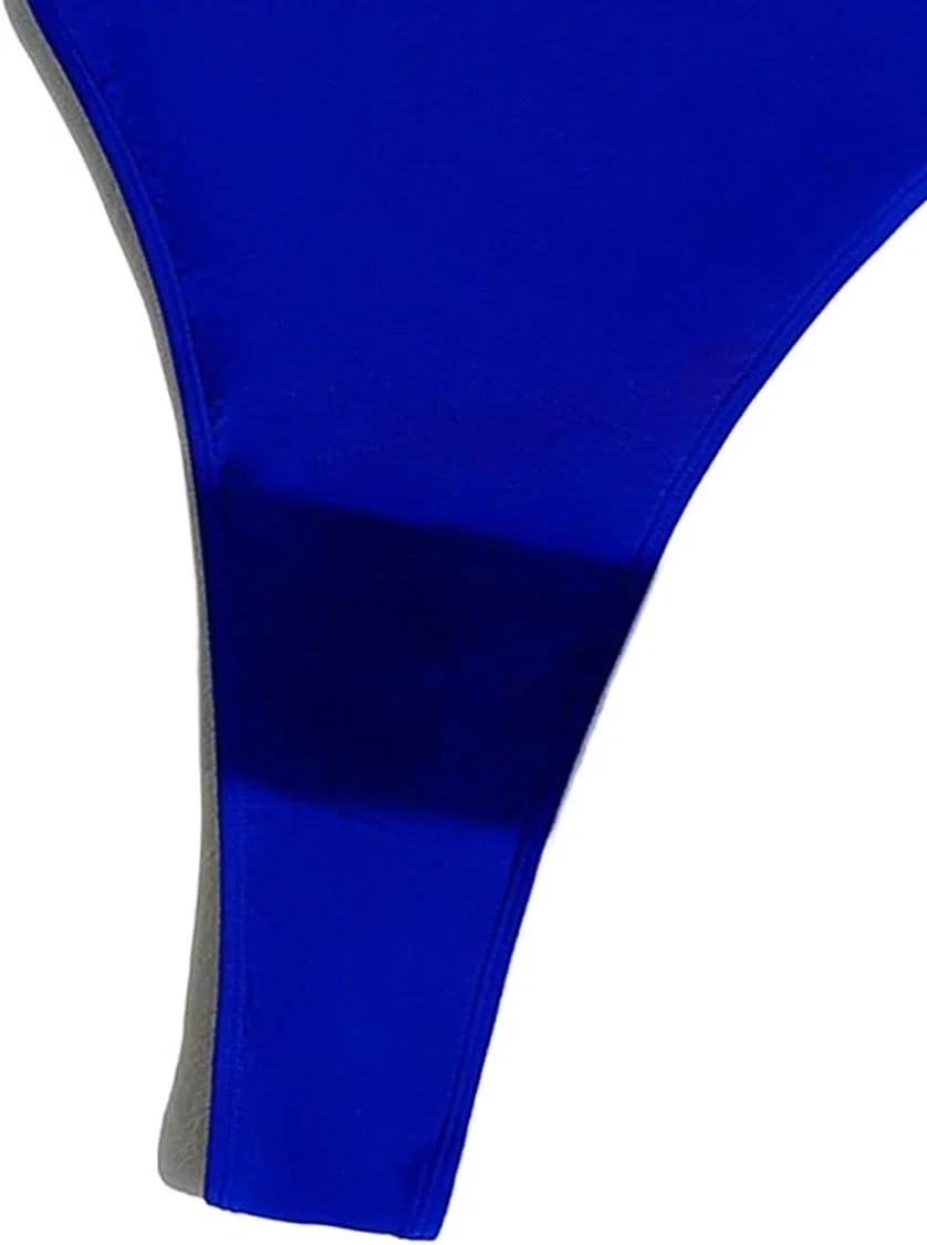 Женский цельный купальник с высоким вырезом на бедрах, без спинки, Solid, Royal Blue — фото 3