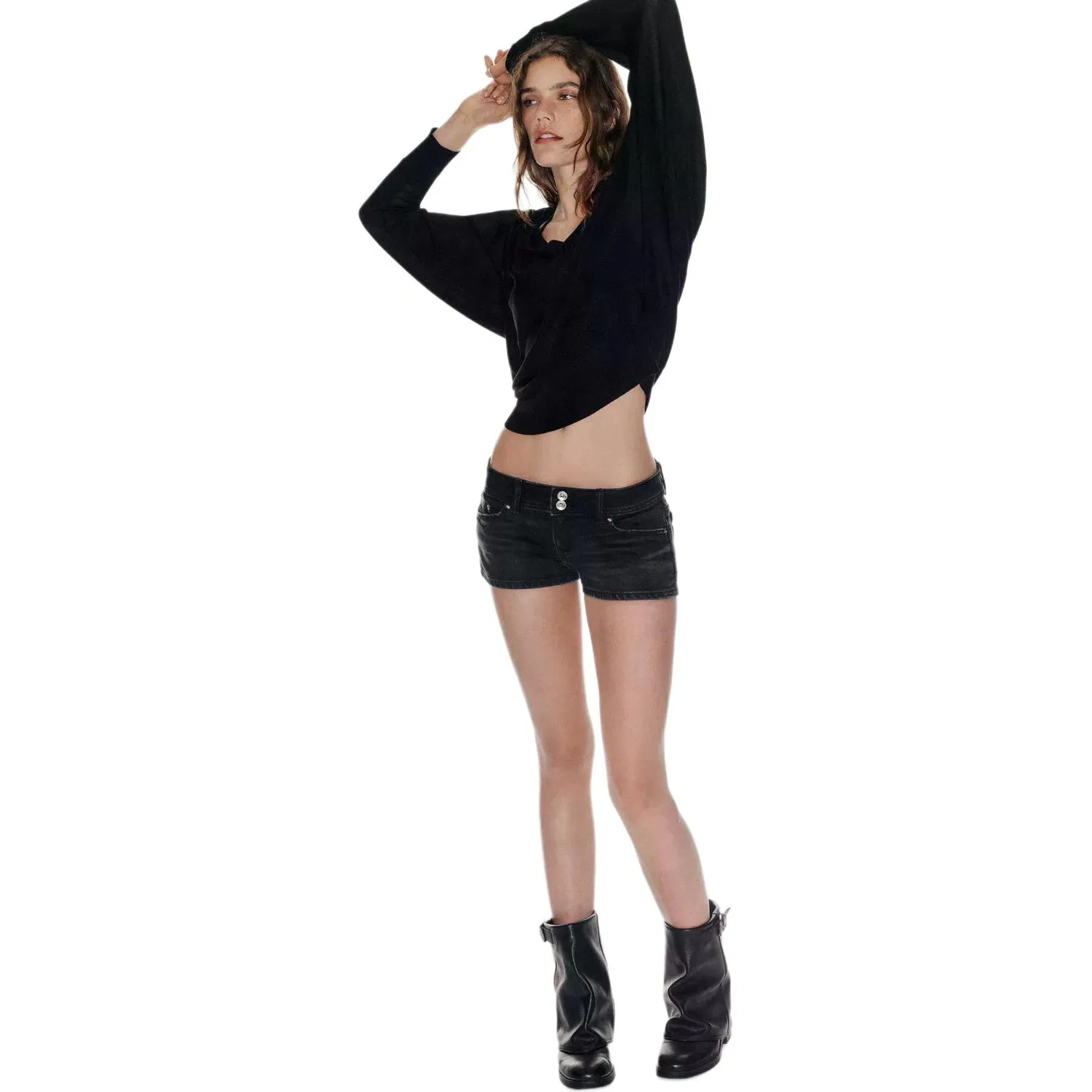 Женские джинсовые шорты прямого кроя Carbon ZARA, Carbon — фото 3