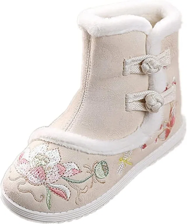 Детские зимние ботинки для девочек с вышивкой MATERUIEYES, Beige