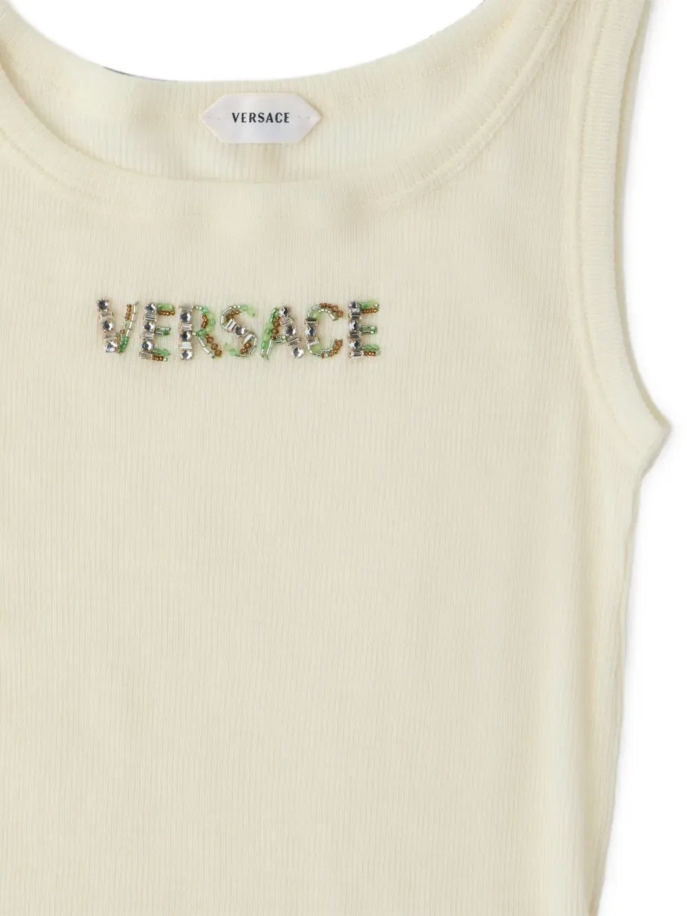 Топ на бретелях с кристаллами Versace, бежевый — фото 4