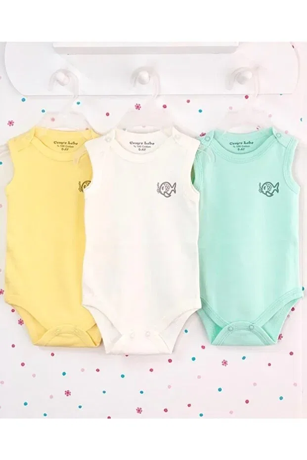 Детское боди-ползунок с застежками хлопковый Cemre Bebe, Aqua Green-White-Yellow — фото 4