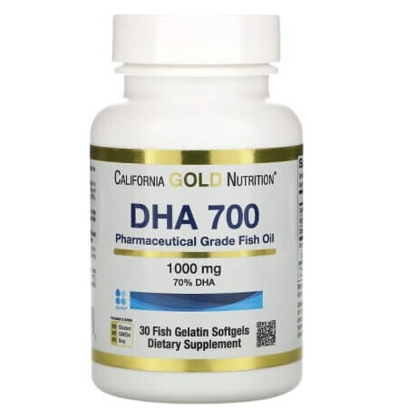 

Рыбий жир фармацевтического качества DHA 700 California Gold Nutrition 1000 мг, 30 капсул