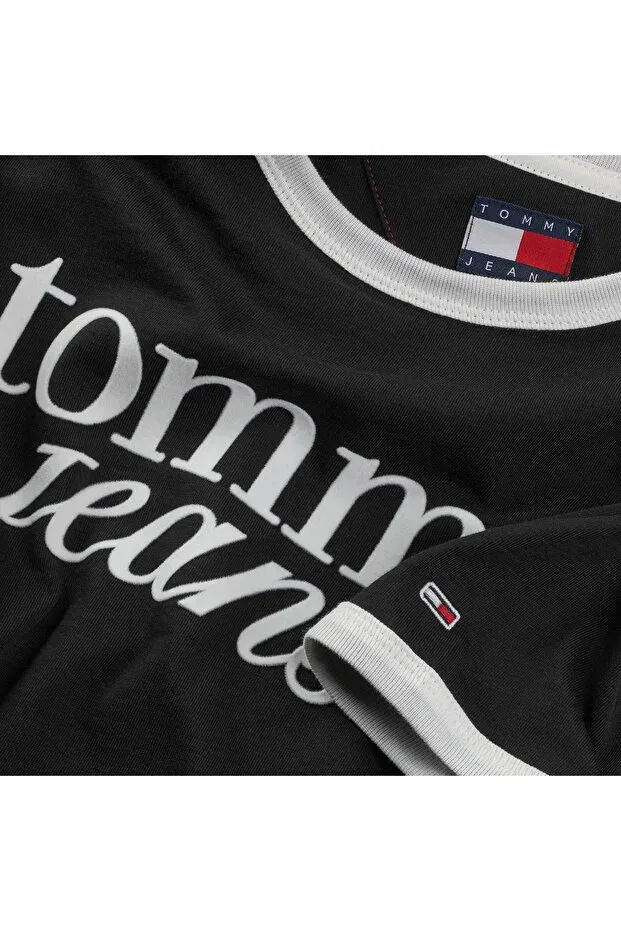 Женская футболка с принтом Tjw Slim Sh Script Ringr Tee Ext Tommy Hilfiger, Black — фото 2