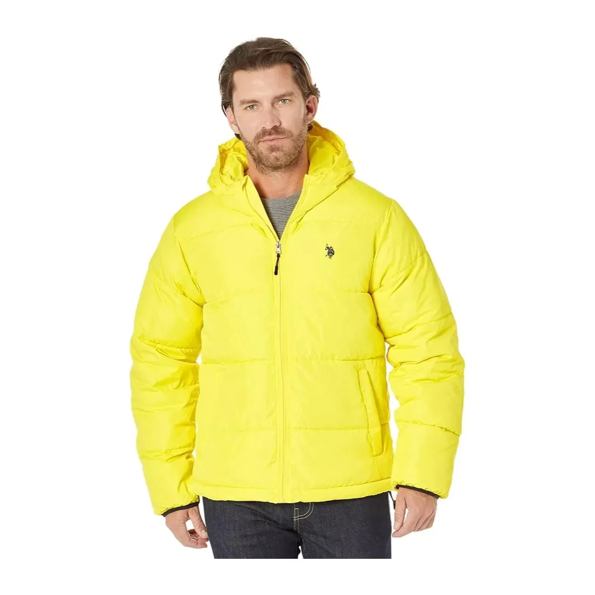 Мужская стеганая куртка-пуховик с капюшоном U.S. Polo Assn., Yellow Pop