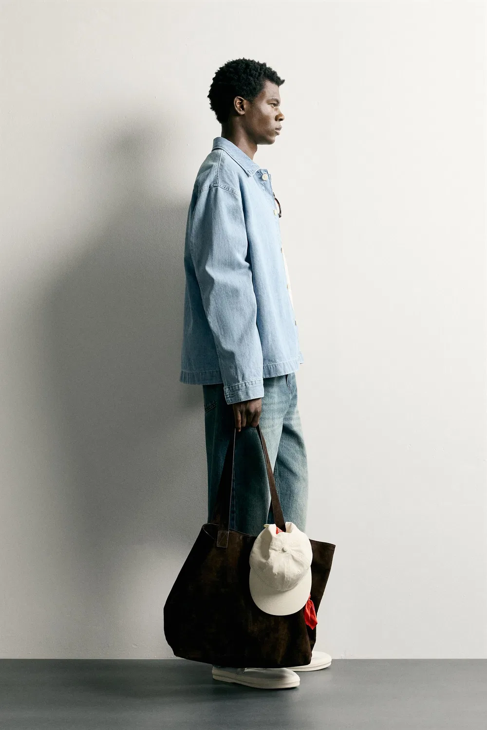 Джинсовая рубашка свободного кроя ZARA, Mid-blue — фото 4