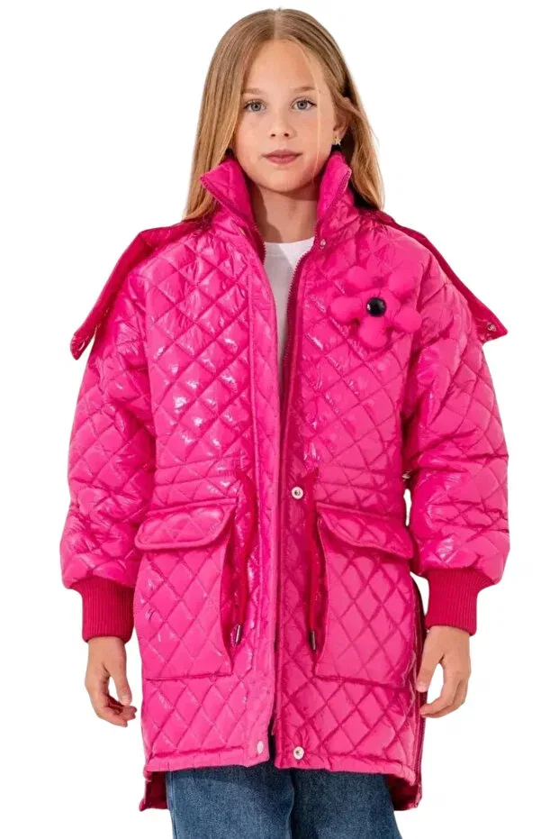 Детское пальто для девочек стеганое с капюшоном Irem Çocuk Giyim, Pink