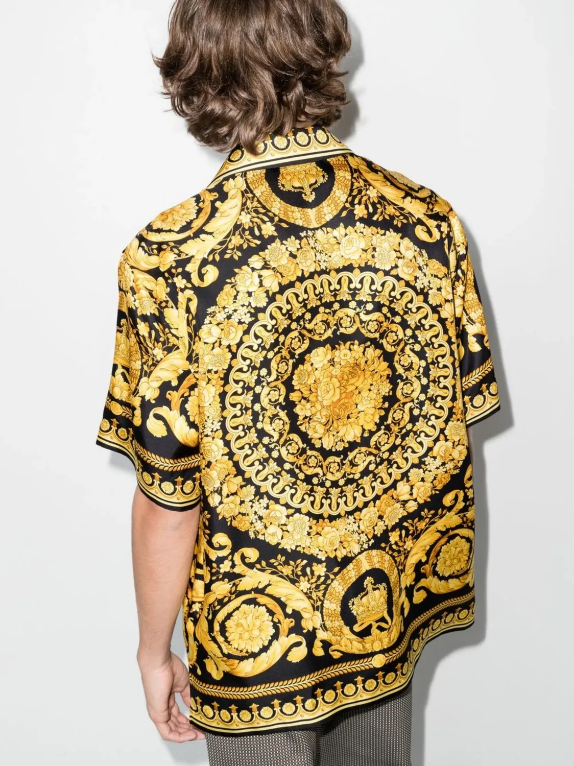 Versace Рубашка Barocco из шелка желтая — фото 4