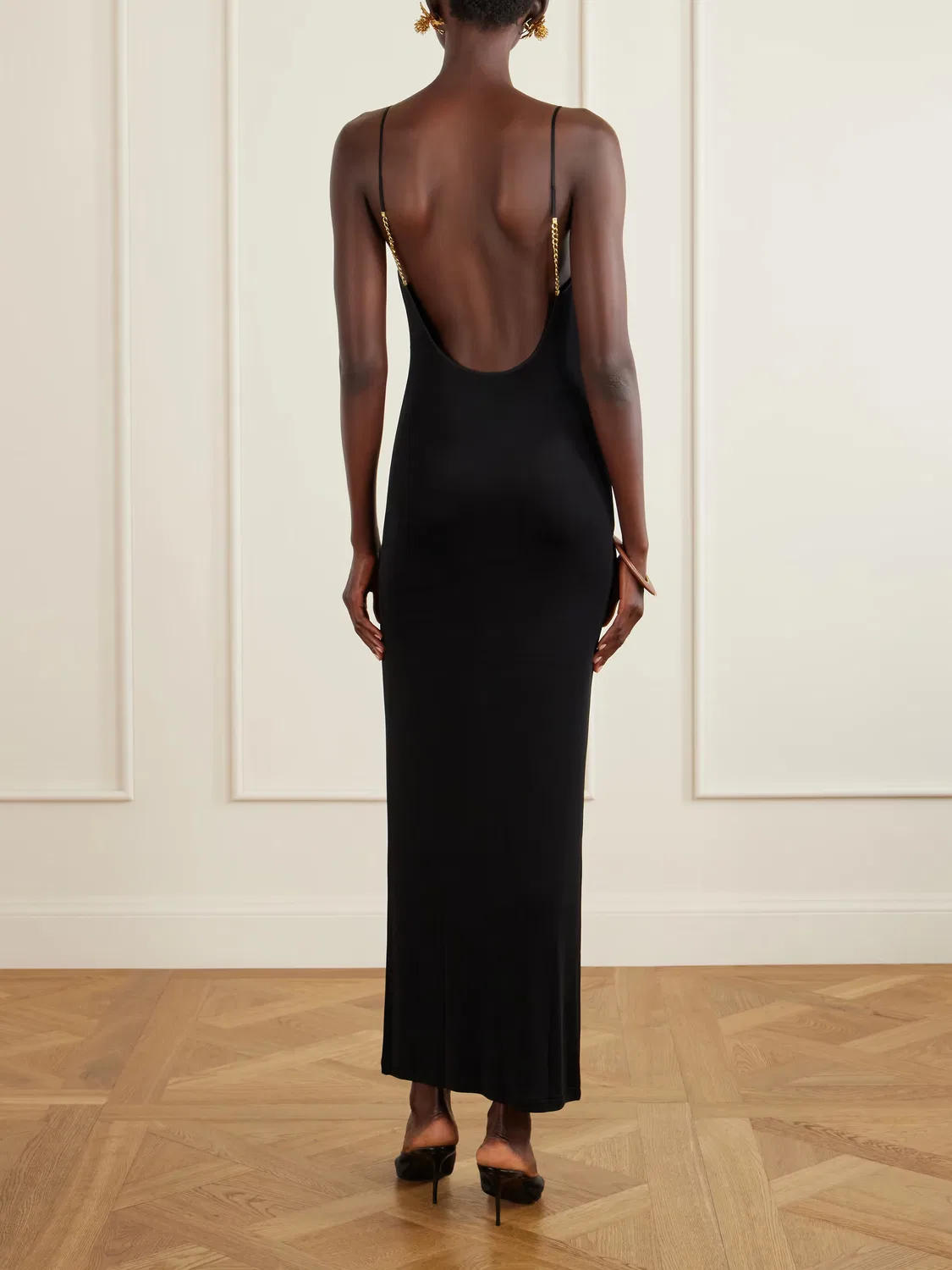 Платье-макси из трикотажа с вышивкой Saint Laurent, черный — фото 3