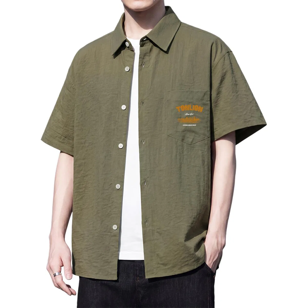 Детская рубашка с коротким рукавом из легкого хлопка Tonlion, Army Green