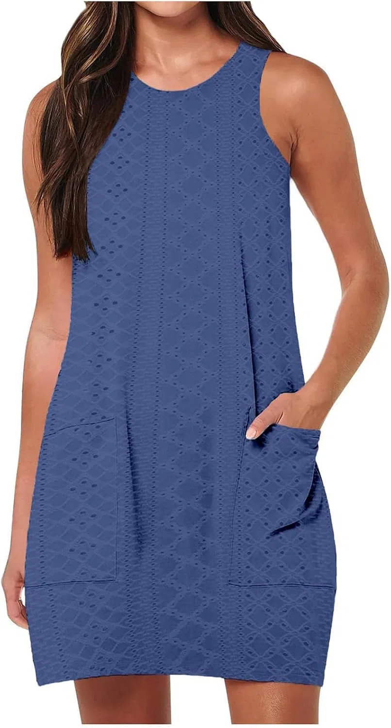 Женское летнее платье без рукавов с глазком Casual, Blue