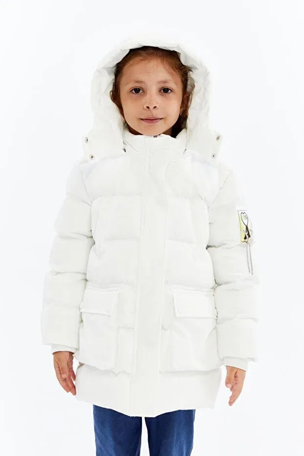 Детское пальто для девочек утепленное с капюшоном Benitto Kids, White — фото 4