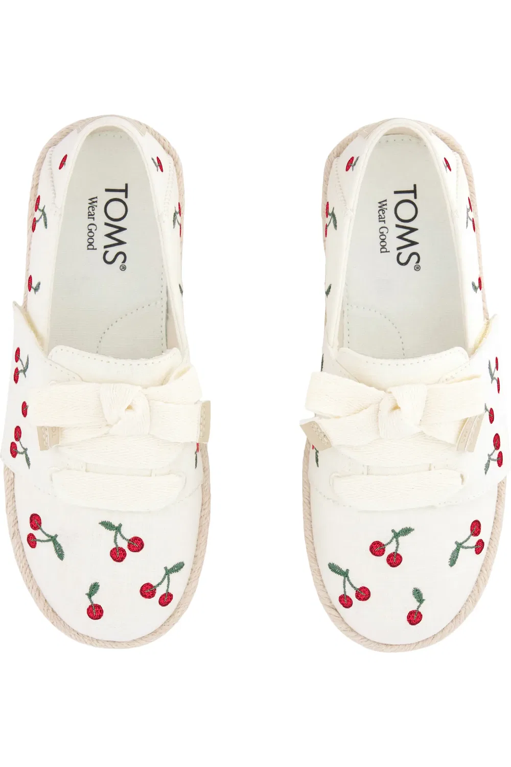 Детские эспадрильи на шнуровке с вышивкой вишни Carolina TOMS, Natural — фото 3