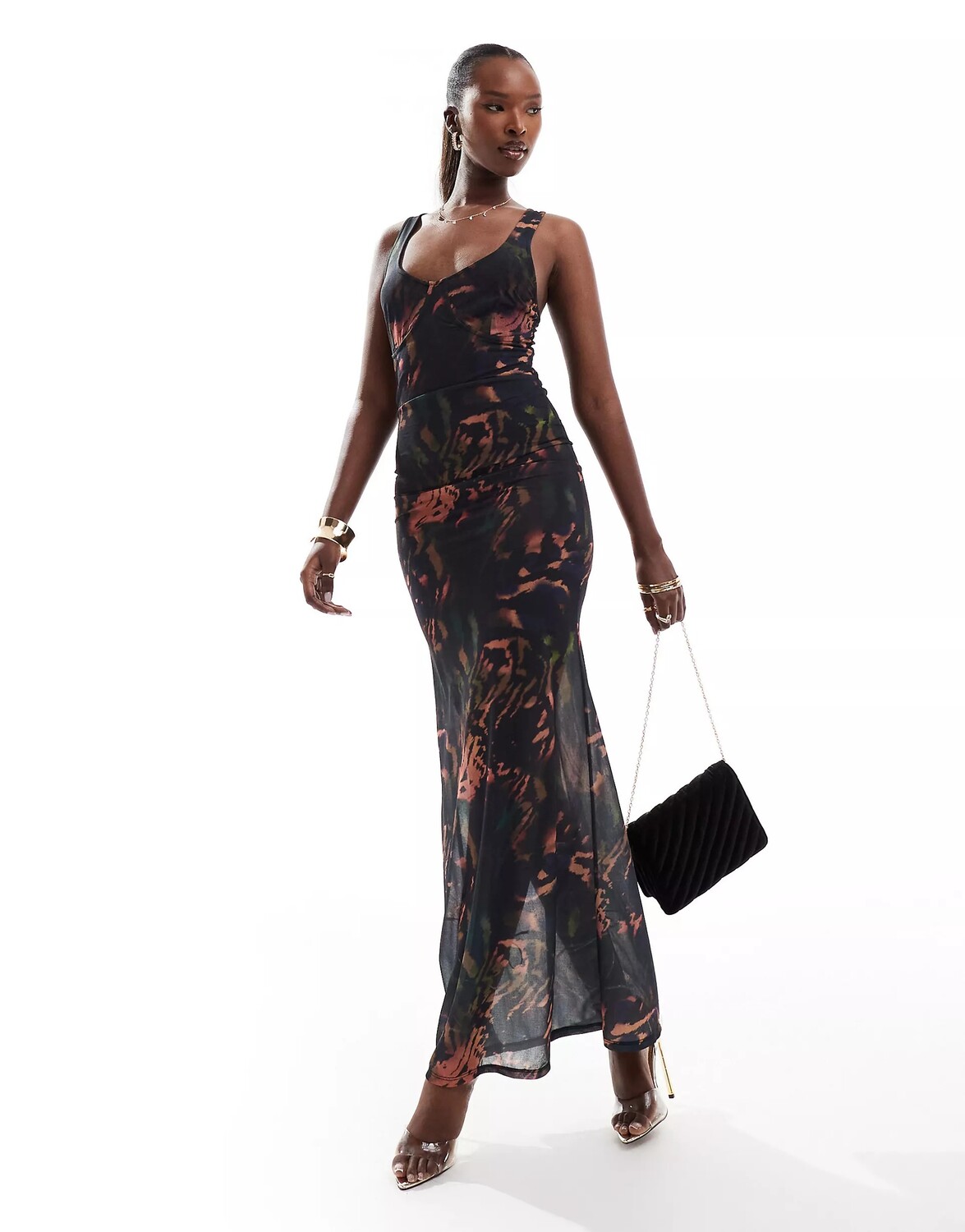 

Платье макси Asos Design Sheer Cup Detail With Body, черный