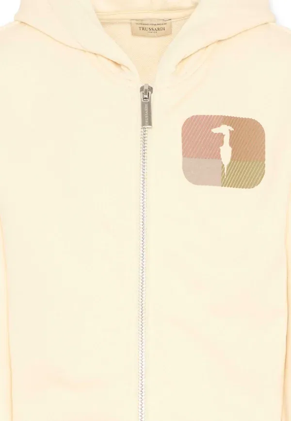 Худи с принтом Zip-up sweatshirt Tru Trussardi Junior, бежевый — фото 3