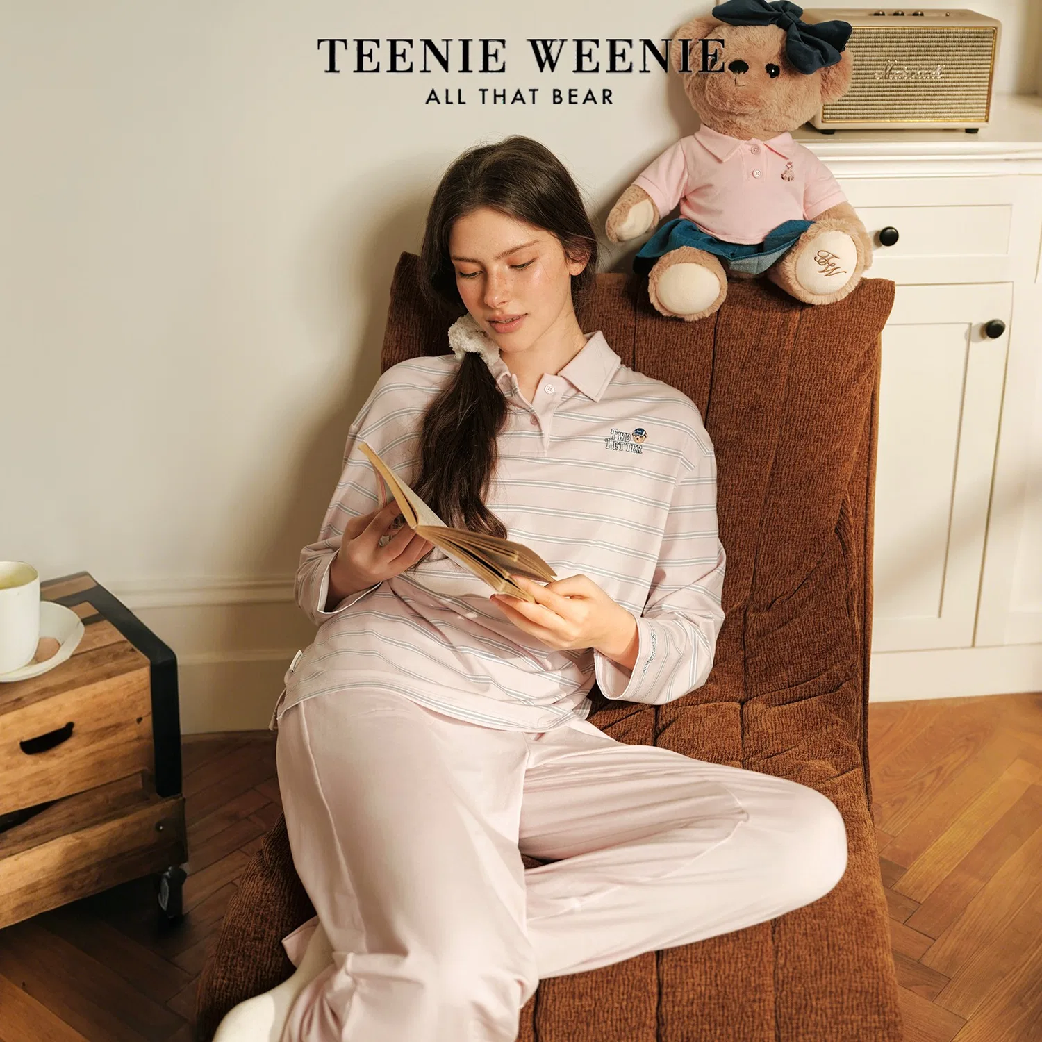 Комплект пижамный Детский с длинным рукавом Teenie Weenie, Pink Blue Stripes — фото 3