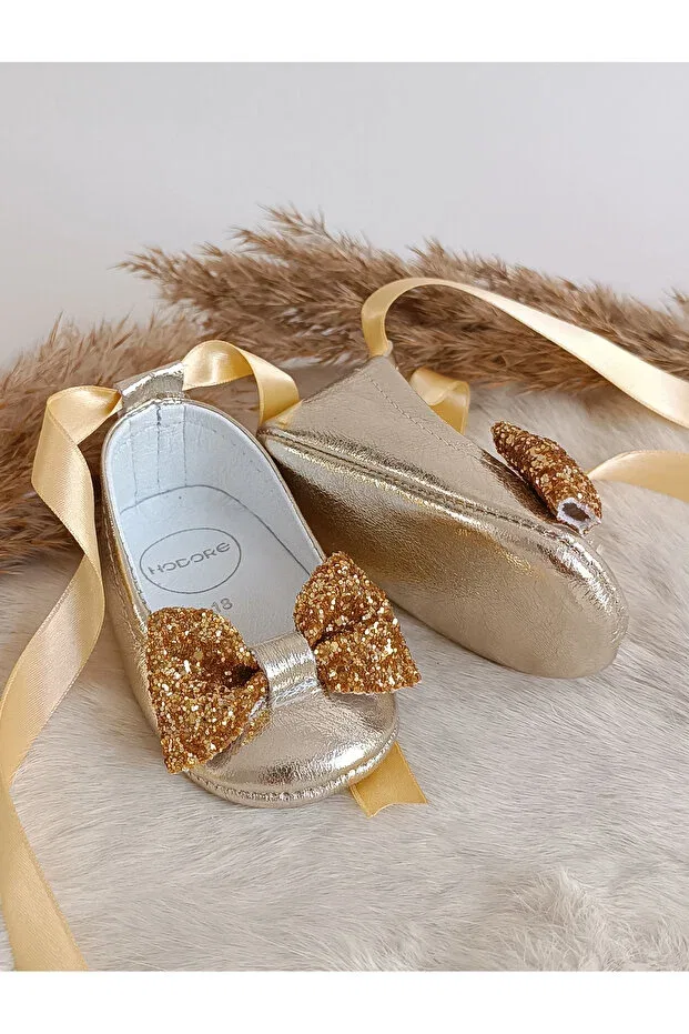 Детские туфли-лодочки из натуральной кожи Perla gold Hodore, With Gold Stones — фото 4