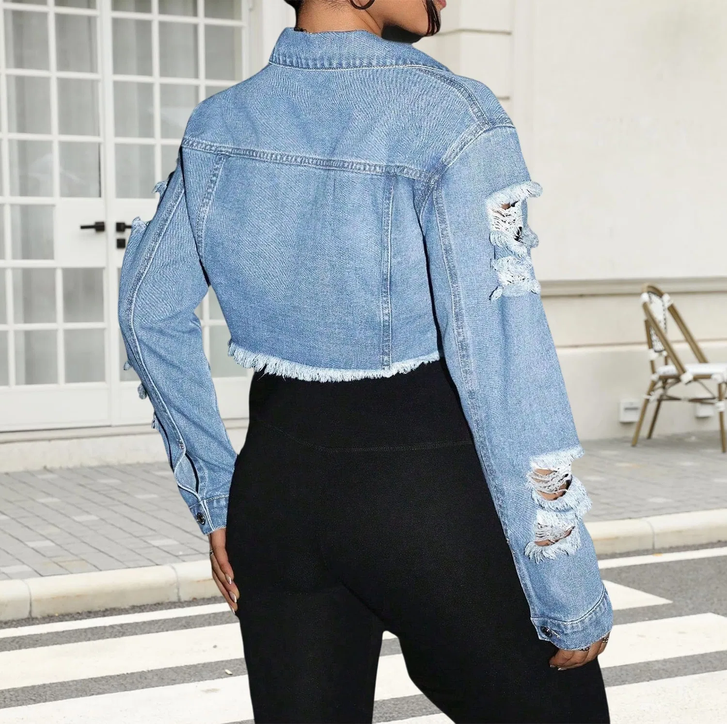 Женская джинсовая куртка Y2k Crop Jean Jacket, Azzurro chiaro — фото 4