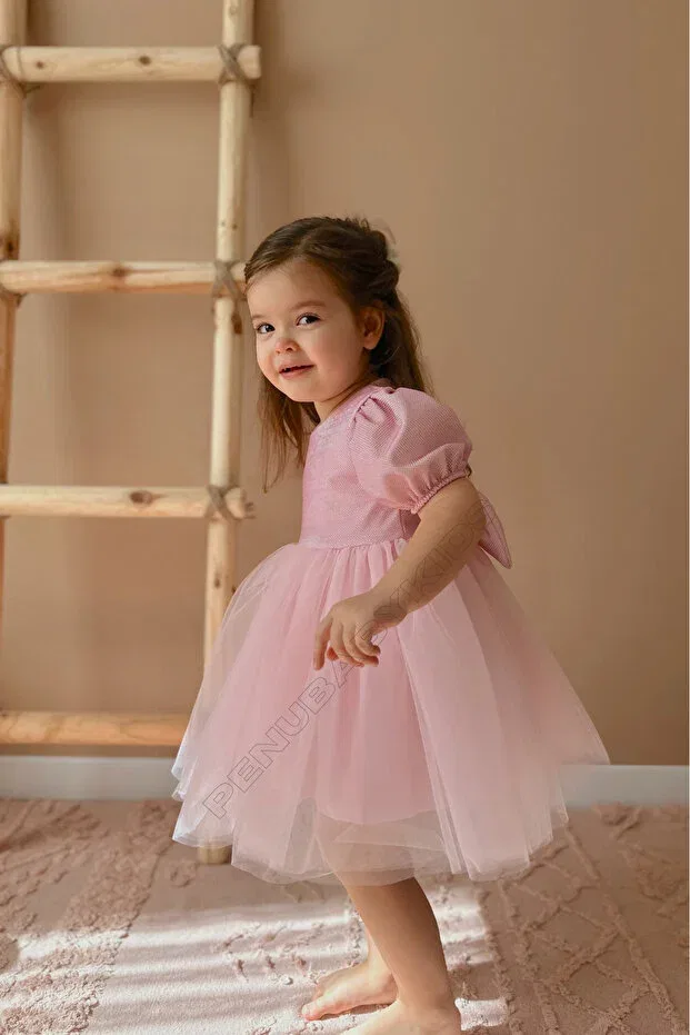 Детское платье для девочек с коротким рукавом-фонарик Penu Baby Kids, Pink — фото 4