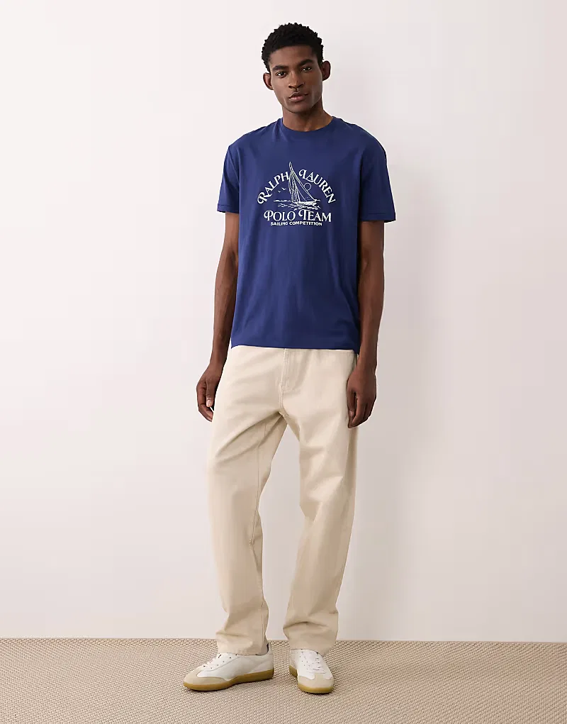 Футболка винтажная с принтом на груди Polo Ralph Lauren, темно-синий — фото 2