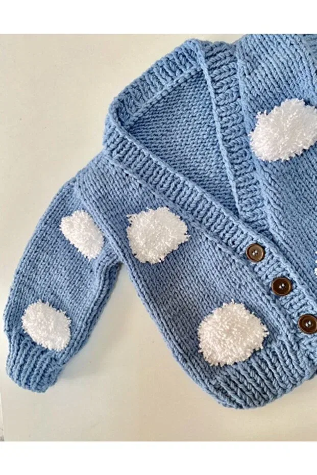 Детский кардиган для девочек хлопковый Hand Knitted Cloudy Baby Cardigan Hobihanem Tuhafiye, Turquoise — фото 2