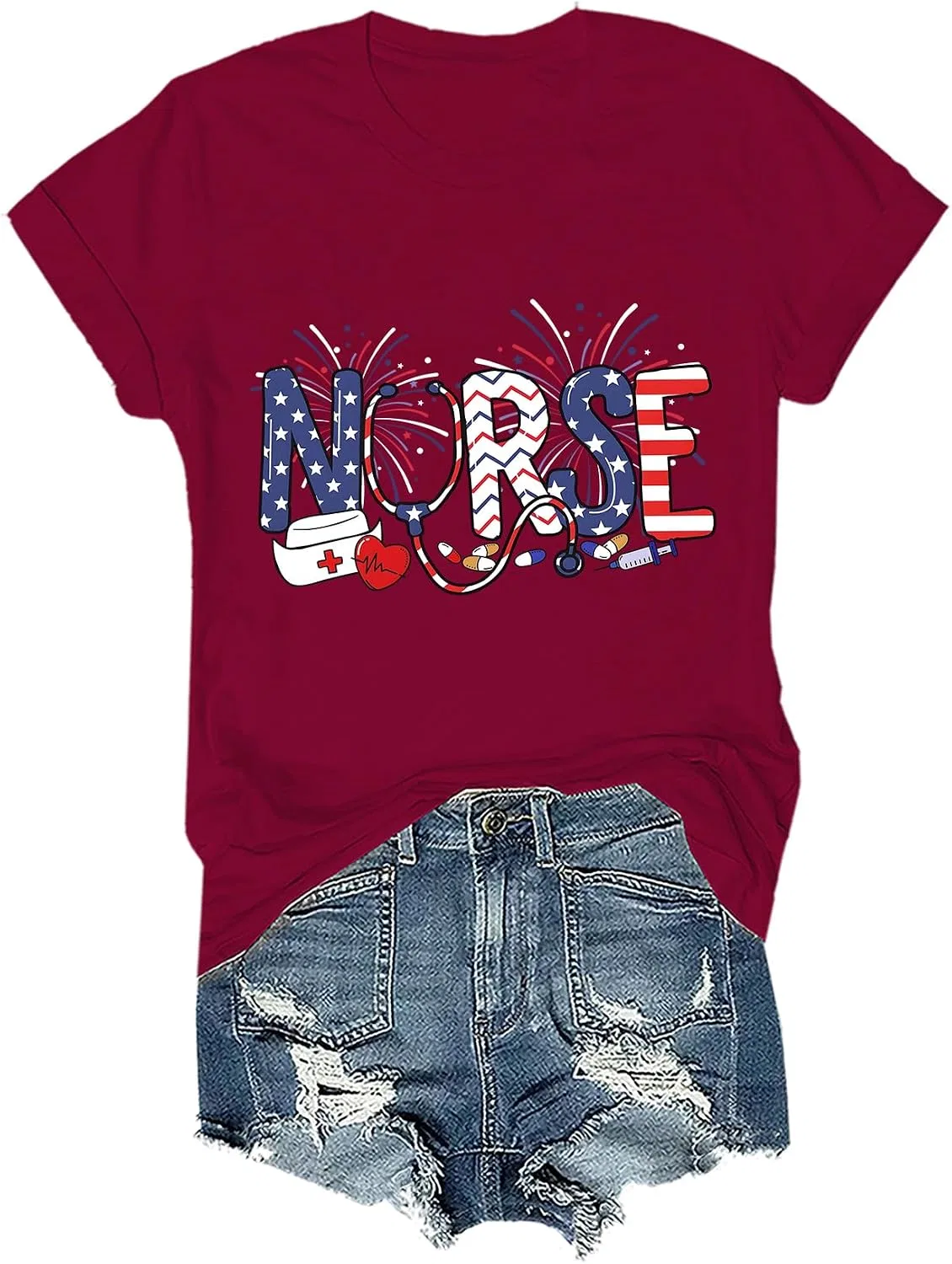 Мужская футболка с принтом Nurse 4th of July, Claret