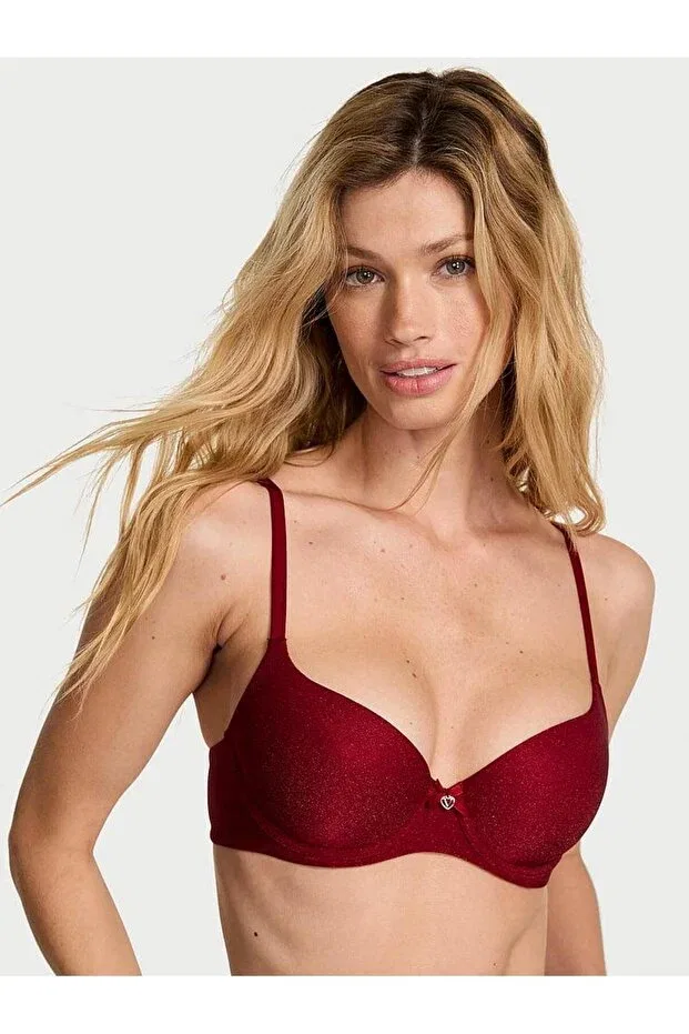 Женский бюстгальтер без бретелек с принтом Sparkling lightweight padded support demi bra Victoria'S Secret, Bright Red