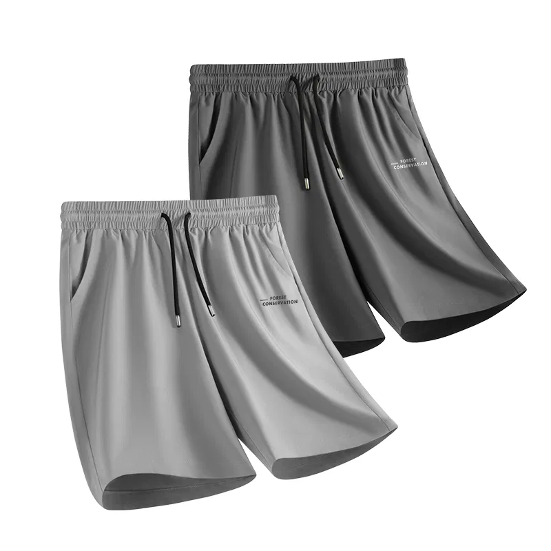 Детские шорты повседневные 2 предмета MINISO, Ice Silk Cooling Light Gray (Mb Green Stripes Pants Logo)+Dark Gray (Mb Green Stripes Pants Logo)