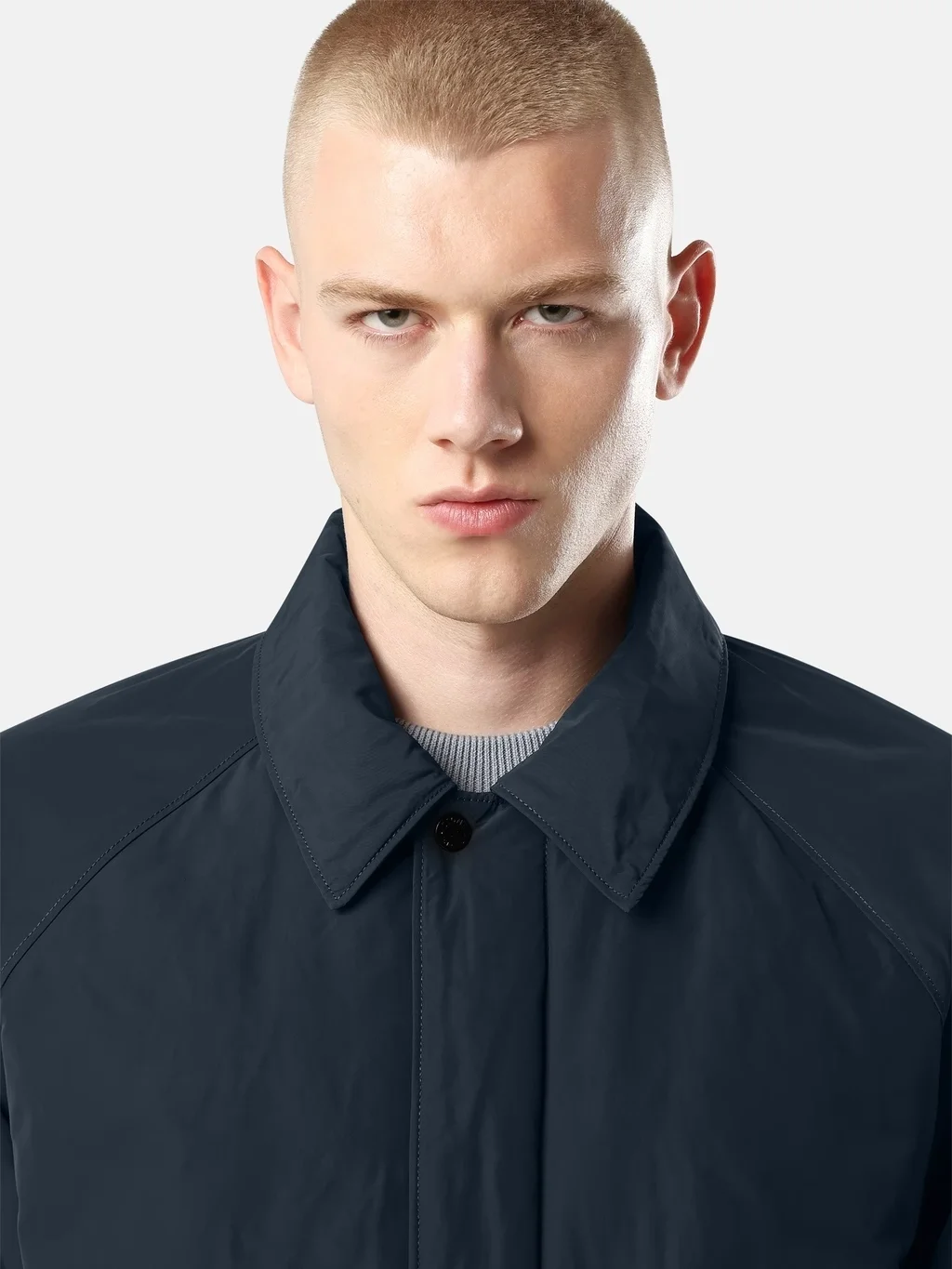 Мужское длинное пальто Stone Island Micro Twill, темно-синий — фото 4
