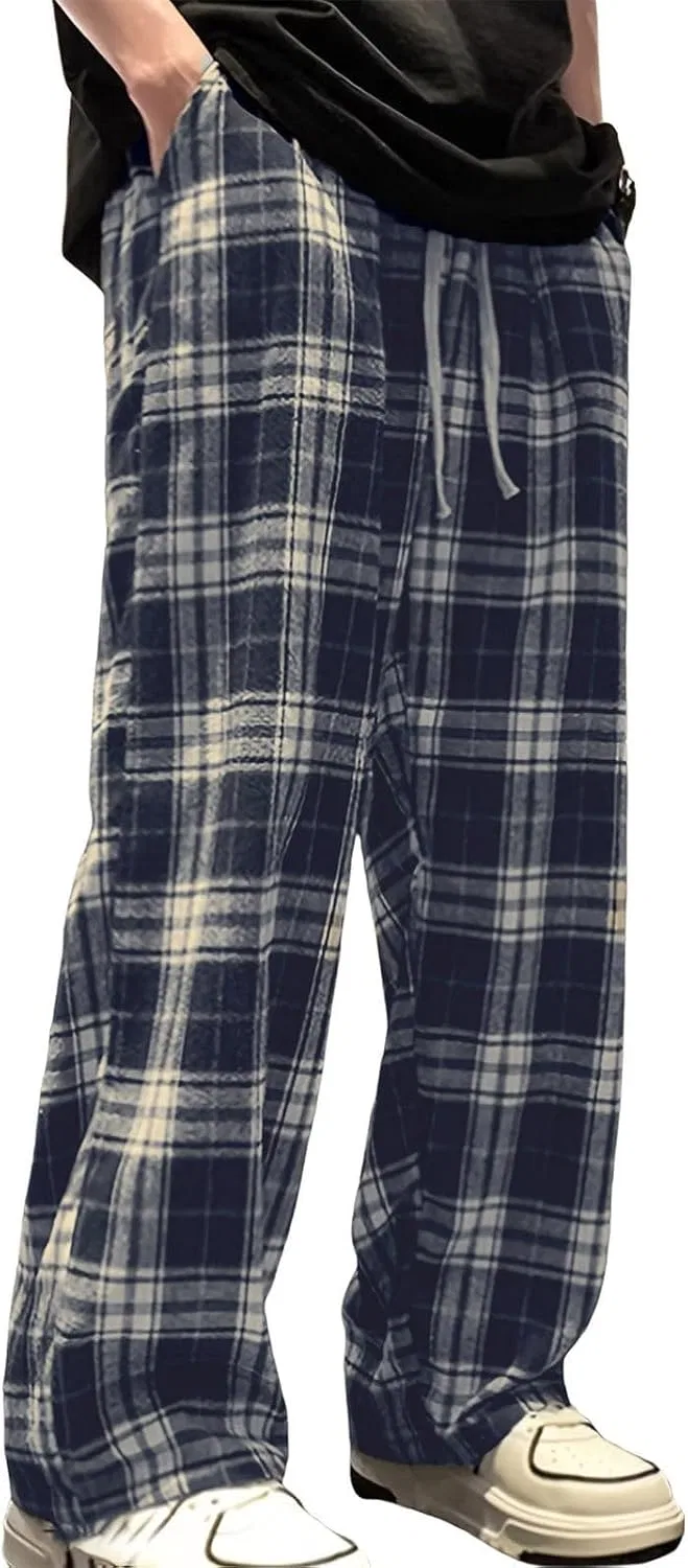 Мужские спортивные брюки классические в клетку, Plaid, тёмно-синий