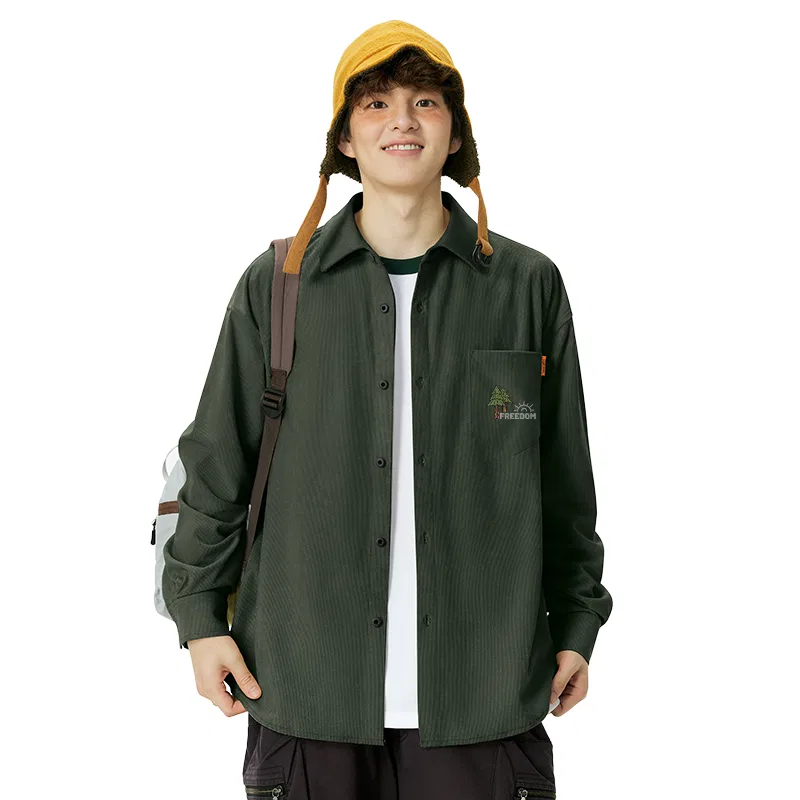 Детская рубашка из вельвета Ma Camping Sticker Chest Logo MINISO, Olive Green — фото 3