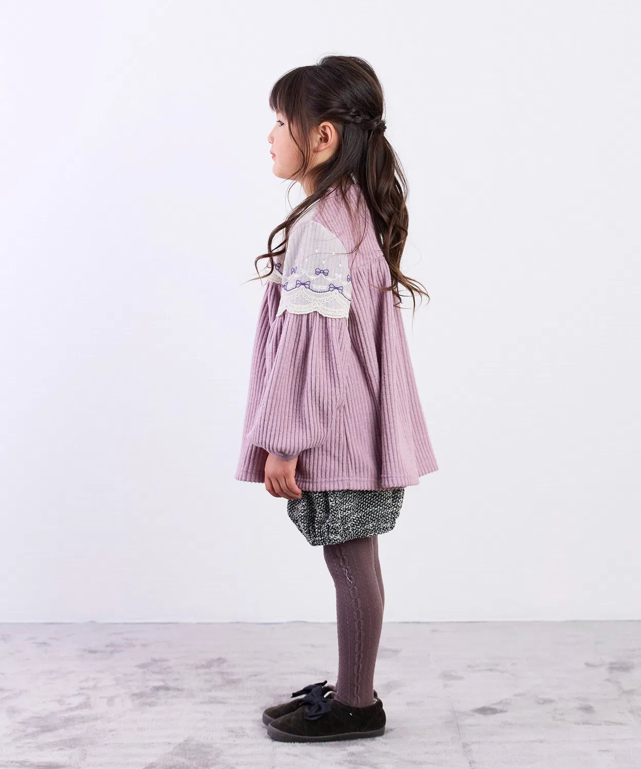 Детская туника для девочек с длинным рукавомRibbon Embroidery Lace la poche biscuit, Lavender — фото 2
