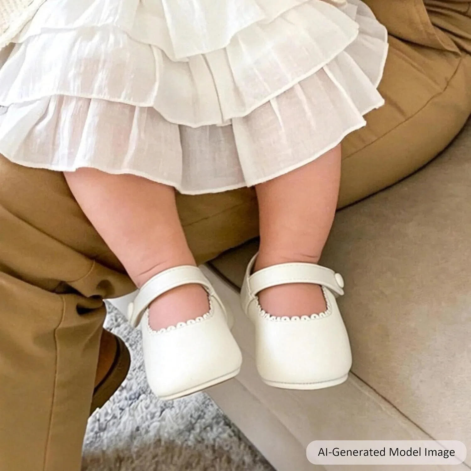 Детские туфли Мэри Джейн на мягкой подошве Moccasins Rubber Sole Crib Shoes Felix & Flora, Ivory White — фото 3
