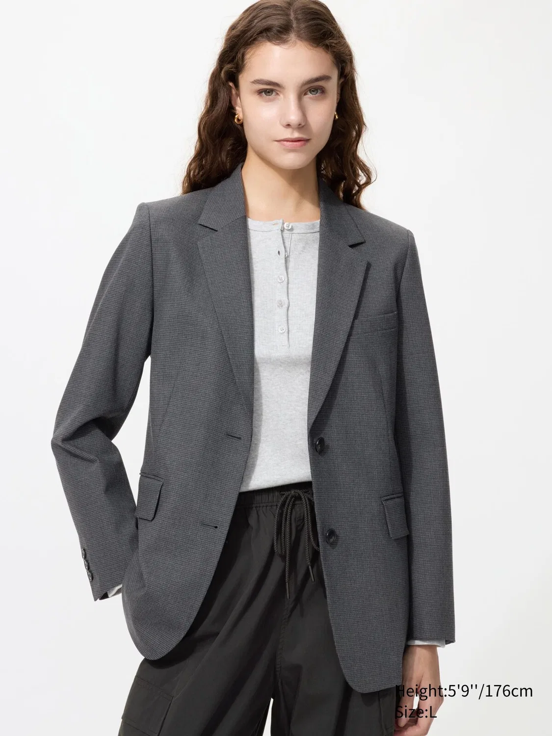Пиджак, без бренда, классический крой Uniqlo, серый