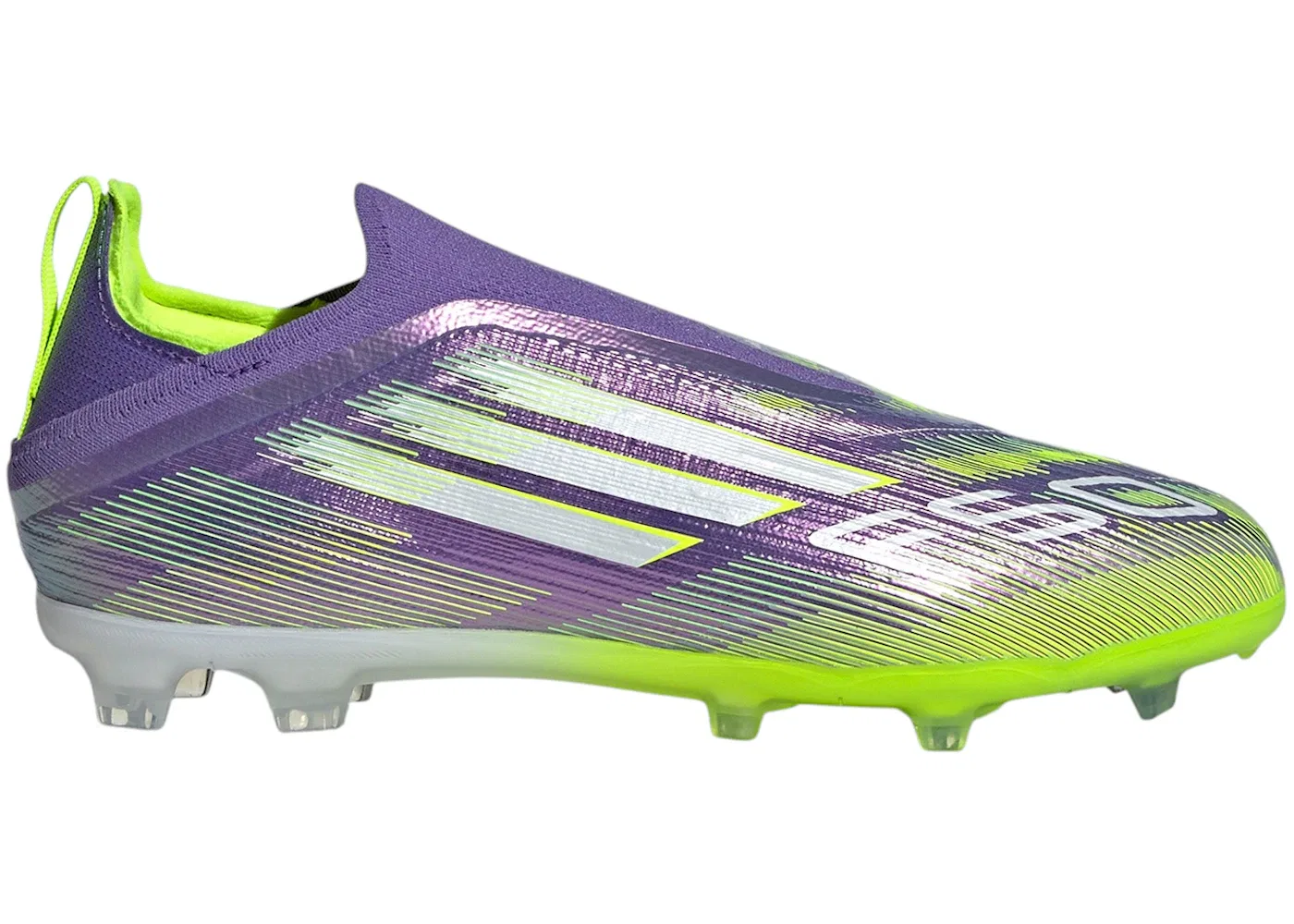 Детские бутсы с принтом Adidas F50 Elite Laceless FG, Purple Rush Cloud White Lucid Lemon