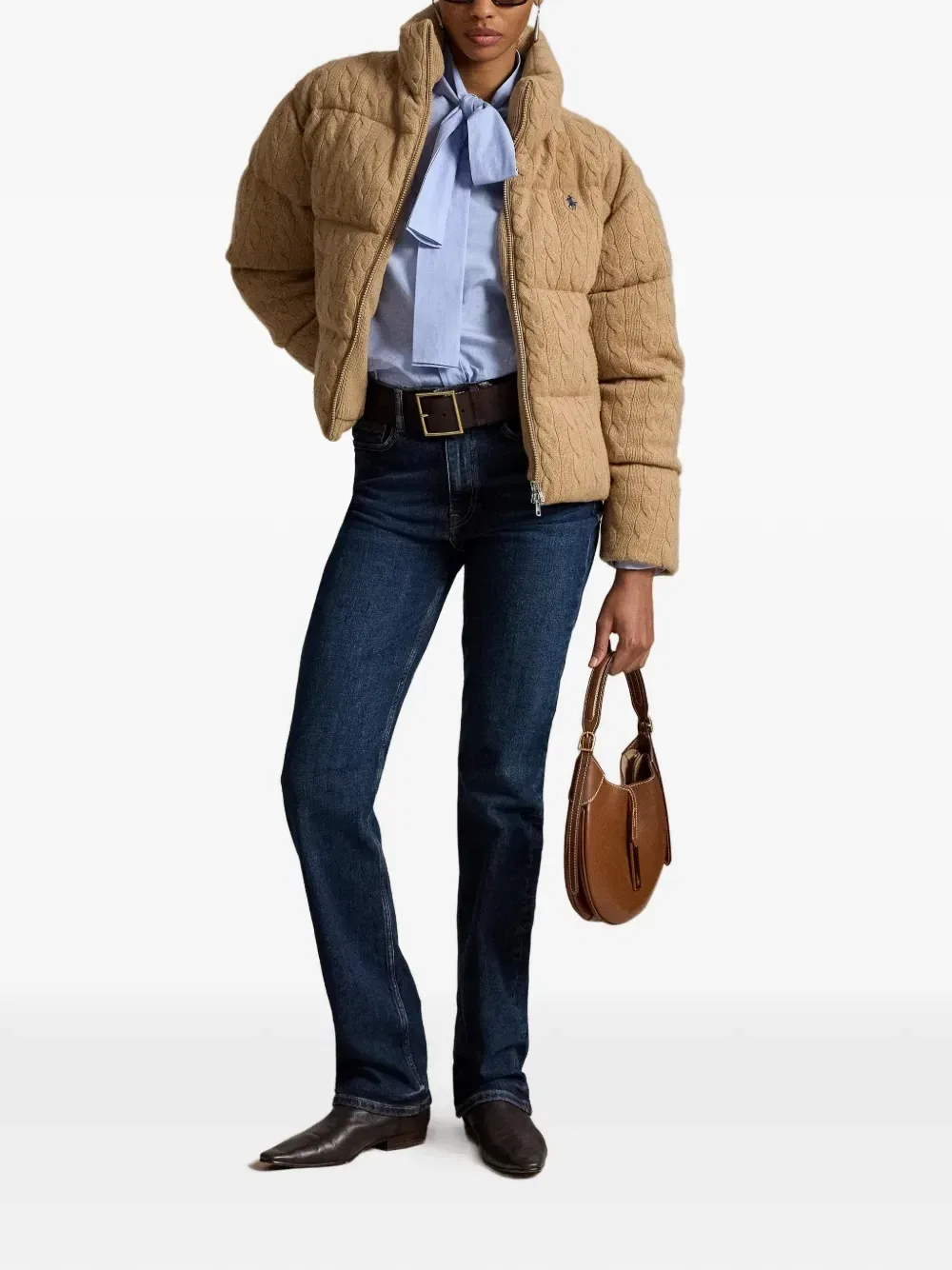 Стеганый пуховик фактурной вязки Polo Ralph Lauren, коричневый — фото 2