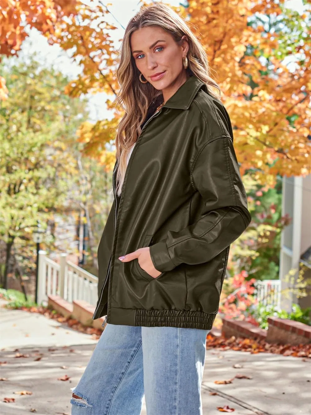 Женская куртка из искусственной кожи с принтом Oversized Leather Jackets, green — фото 3