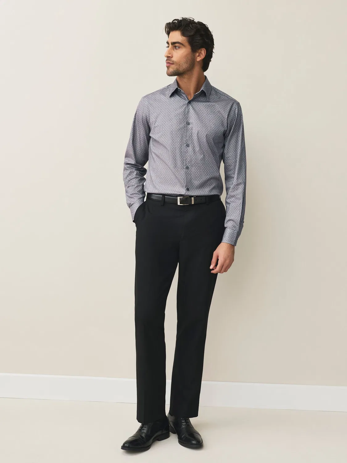 Рубашка формальная Slim Fit из хлопка с эластаном Next, Light Grey Dobby Print — фото 3