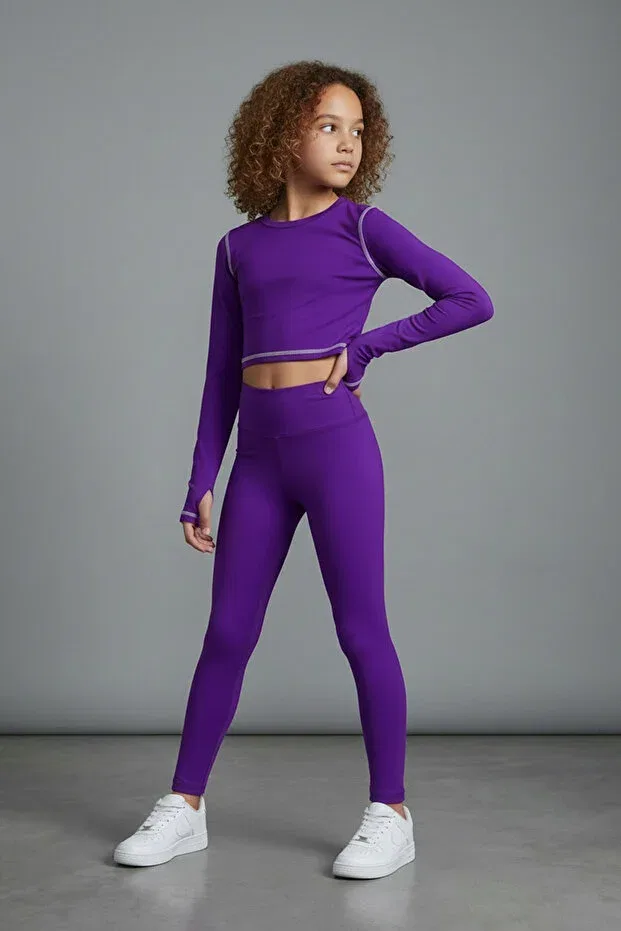 Детские леггинсы для девочек с высокой талией Fletty Colorinas, Purple — фото 4