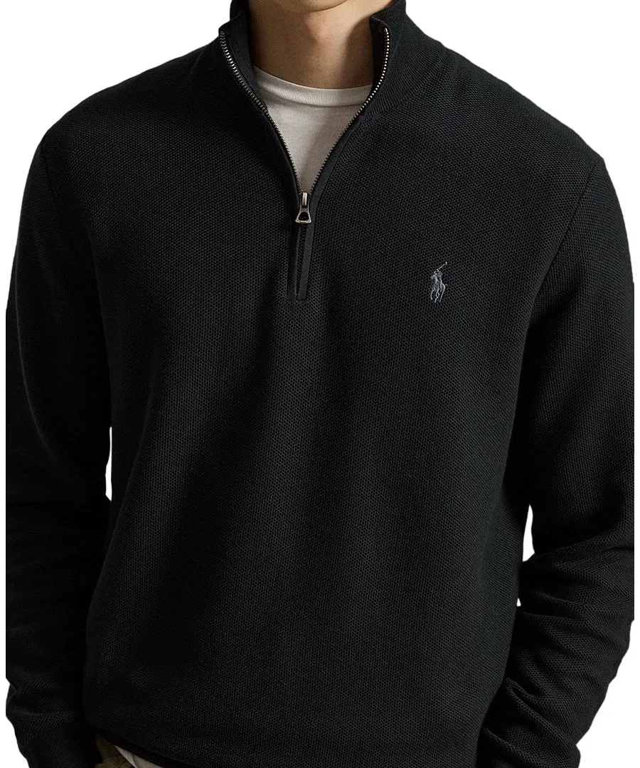 Свитер из хлопка с мелкой вязкой, полузастежкой-молнией Polo Ralph Lauren, Polo Black — фото 3