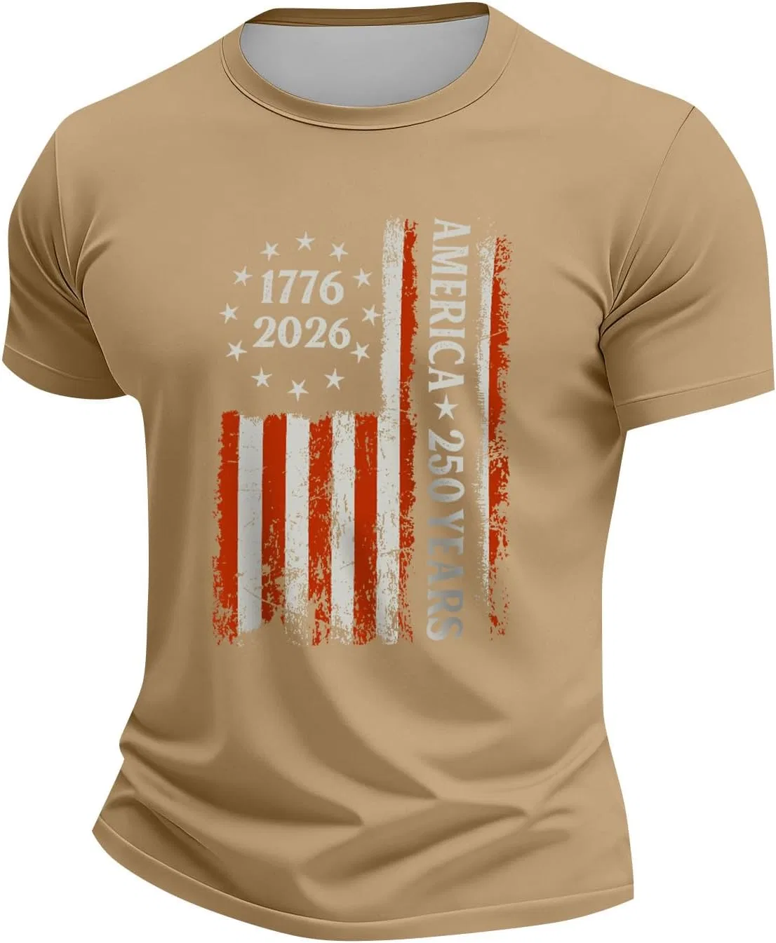Мужская футболка с американским флагом, Short Sleeve Crewneck, Khaki — фото 3