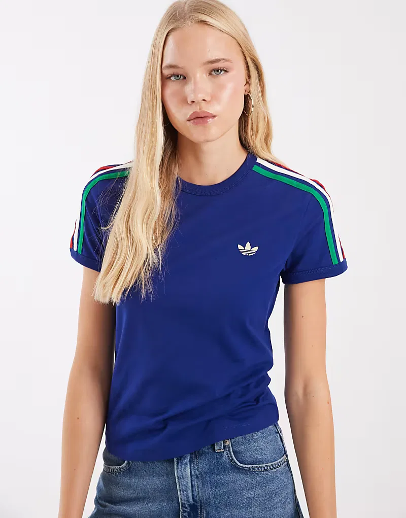 Футболка Adidas Originals с тремя полосками, кобальтово-синий